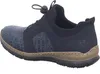 A side view of a blue sneaker with a patterned design. Voir les images du produit