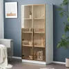 A modern living room scene with a white and gold glass display cabinet. Náhľad obrázku produktu
