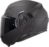 A black matte modular motorcycle helmet with carbon fiber accents. Voir les images du produit