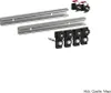 Two metal rails and several black plastic mounting brackets with red accents are arranged on a white background. Anteprima dell’immagine prodotto