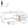 A diagram showing the dimensions of an L-shaped desk with storage bins. Anteprima dell’immagine prodotto