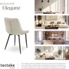 A collage of images showcasing a chair in different room settings, along with text describing its elegance and versatility. Produktbild-Vorschau