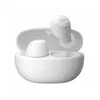 A pair of white wireless earbuds in their charging case, with one earbud removed from the case. Produktbild-Vorschau