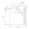 A white metal shelf bracket with dimensions indicated by lines and text. Produktbild-Vorschau