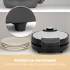 A collage showing a waffle maker and plates, with a close-up of the waffle maker's feet, and text about storage and stability. Náhľad obrázku produktu