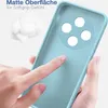 A hand touching a light blue phone case, with cotton balls in the background. Produktbild-Vorschau