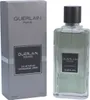 Guerlain Homme Eau de Parfum, 100 ml, mit transparentem Flakon und hellgrüner Flüssigkeit, daneben graue Verpackung mit schwarzem Label. Voir les images du produit