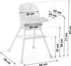 A diagram showing the dimensions of a baby high chair. Voir les images du produit