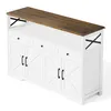 A white buffet sideboard with a brown wooden top and black accents. Podgląd zdjęcia produktu