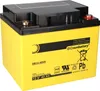 A yellow battery with black top and labels, placed on a white background. Produktbild-Vorschau