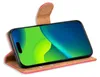 A red flip case for a smartphone is shown open, displaying the phone's screen with a green and blue abstract wallpaper. Produktbild-Vorschau