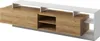 A modern media console with a wood grain finish and white accents, presented against a white background. Produktbild-Vorschau
