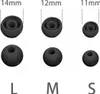 Three sizes of black silicone earbud tips are shown, labeled with their respective diameters and sizes. Voir les images du produit