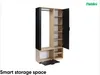 A wardrobe with open doors and shelves visible, set against a white background. Produktbild-Vorschau