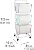 A size chart for a laundry hamper with three baskets, showing dimensions in centimeters and inches. Produktbild-Vorschau