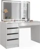 A white vanity table with a large LED mirror and gold accents, featuring drawers and a desk surface. Produktbild-Vorschau