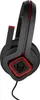 A close-up, side view of a black and red gaming headset. Produktbild-Vorschau