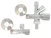 A set of chrome-plated plumbing fittings, including two angle valves, two decorative escutcheons, and a multi-way valve with a hose barb. Náhled obrázku produktu