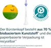 A toothbrush head and marketing graphics related to its bio-based material. Produktbild-Vorschau