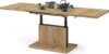 A wooden extendable coffee table with a black metal base and legs, set against a white background. Produktbild-Vorschau