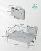 A light gray dish rack and a wall-mounted utensil holder are shown with dimensions indicated by measurement lines and numbers. Produktbild-Vorschau