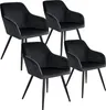 Four black velvet dining chairs are arranged on a white background. Náhled obrázku produktu