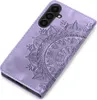 A purple phone case with a mandala design is shown on a white background. Produktbild-Vorschau