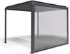A modern outdoor pergola with a retractable screen on one side, set against a white background. Produktbild-Vorschau