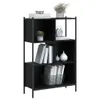 A black bookshelf with various items on its shelves. Náhled obrázku produktu
