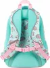 The back of a teal backpack with a Pusheen cat pattern and pink straps. Produktbild-Vorschau