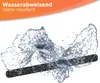 A dark strip with a textured surface is shown being hit by a splash of water, demonstrating its water-repellent properties. Produktbild-Vorschau