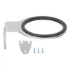 A chrome-finished hairdryer holder with a black rubber ring, along with a mounting plate and three screws, is displayed against a white background. Anteprima dell’immagine prodotto