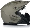 A studio shot of a sand-colored modular motorcycle helmet with a black chin guard and clear visor. Náhled obrázku produktu