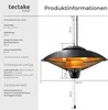 A diagram showing the dimensions and technical specifications of a hanging infrared heater. Náhled obrázku produktu