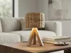 Kleine Boho Tischlampe mit Holz Dreibein & E14 Schirm Produktbild-Vorschau 9