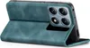 A teal flip case for a smartphone is shown open, revealing the phone's camera module. Produktbild-Vorschau