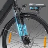 Close-up of the front suspension and wheel of a black electric bicycle. Produktbild-Vorschau