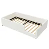 A white upholstered bed frame with wooden slats. Anteprima dell’immagine prodotto