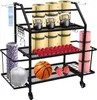 A multi-tiered storage cart filled with various fitness equipment. Podgląd zdjęcia produktu