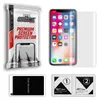 A product shot of a screen protector kit for a smartphone, including the packaging, the screen protector, and cleaning wipes. Produktbild-Vorschau