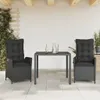 3-tlg. Garten-Essgruppe mit Kissen Schwarz Poly Rattan Produktbild-Vorschau 2
