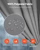 A close-up of gray fabric with water droplets, showing its texture and water-repellent properties, with icons and text highlighting product features. Produktbild-Vorschau