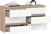 A chest of drawers with white drawers and a wood-effect frame, shown from a slightly angled front view. Produktbild-Vorschau