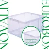 A clear plastic storage box is shown with text overlays and graphic elements. Anteprima dell’immagine prodotto