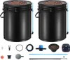 Two black hydroponic buckets with lids filled with brown growing medium, surrounded by various hydroponic system components. Anteprima dell’immagine prodotto