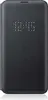 A black flip case for a smartphone with a digital clock display on the front. Produktbild-Vorschau
