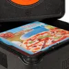 A close-up view of a pizza box lid with a graphic of a pizza and the word 'PIZZA' on it, resting inside a black thermobox. Produktbild-Vorschau