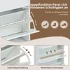A collage of images showing a white shoe cabinet with different features and adjustments. Produktbild-Vorschau
