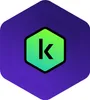 A hexagonal icon with a gradient from green to lime green in the center, featuring a black letter 'k'. The icon is set against a larger, darker purple hexagonal background with a subtle gradient. Produktbild-Vorschau