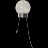 A decorative LED light sphere with a metallic base and two thin wires extending downwards, set against a black background. Produktbild-Vorschau